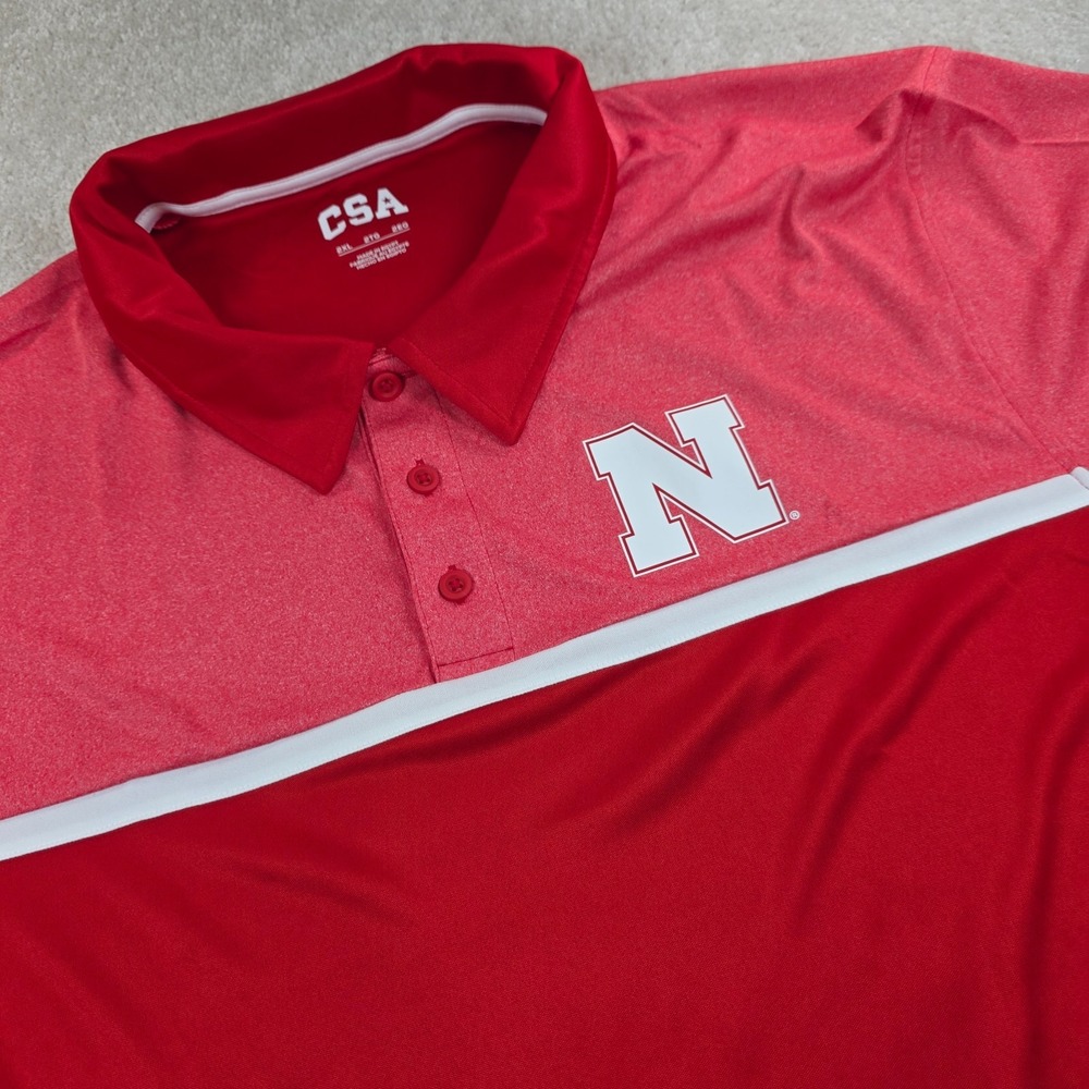CSA Polo Shirt Mens 2XL Pink Red Colorblock Nebraska Cornhuskers Short Sleeve